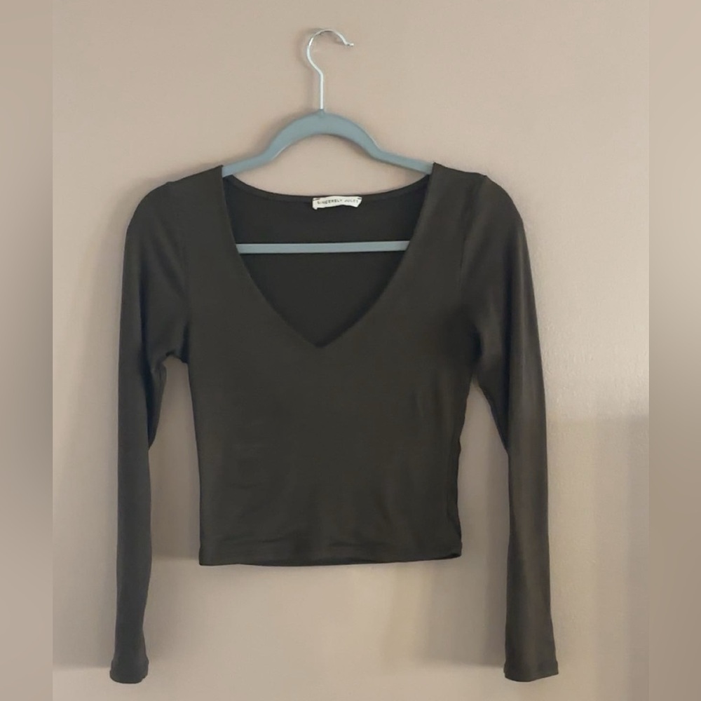 Olive Long Sleeve V-Neck Top